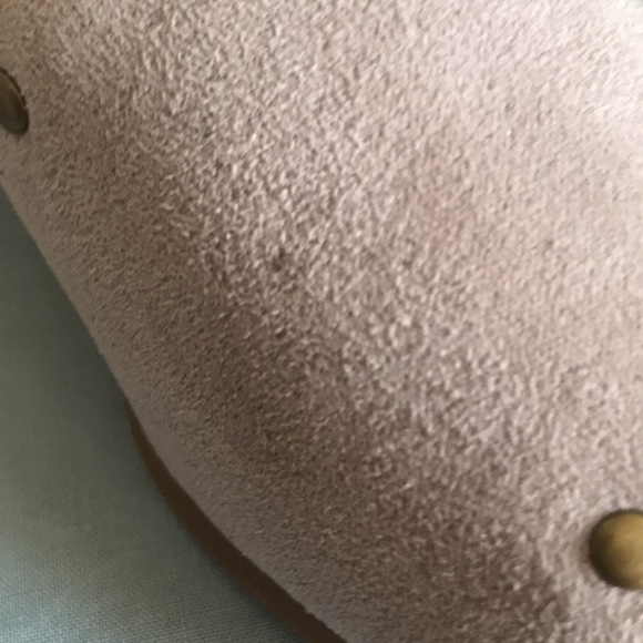 Madeline faux gray suede studded slip on sandals chunky heel Sz 9.5 comfy casual - Picture 11 of 15